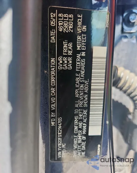 2012 Volvo S60 T5 из США, поврежденный, VIN YV1622FS1C2144765